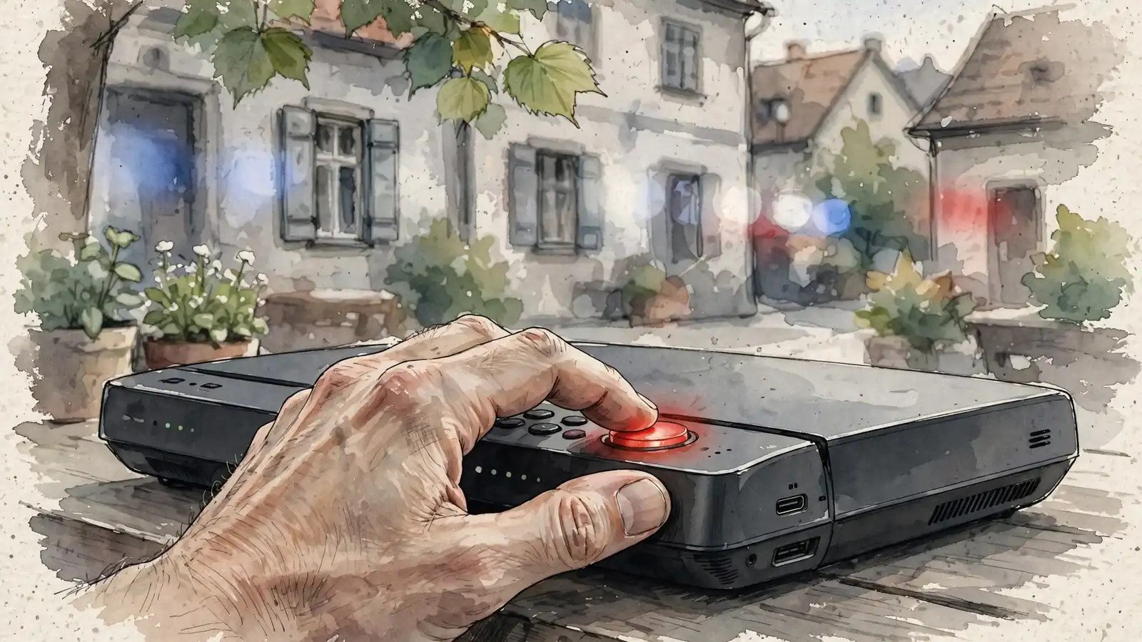 Ruka stiskající červené tlačítko panic button